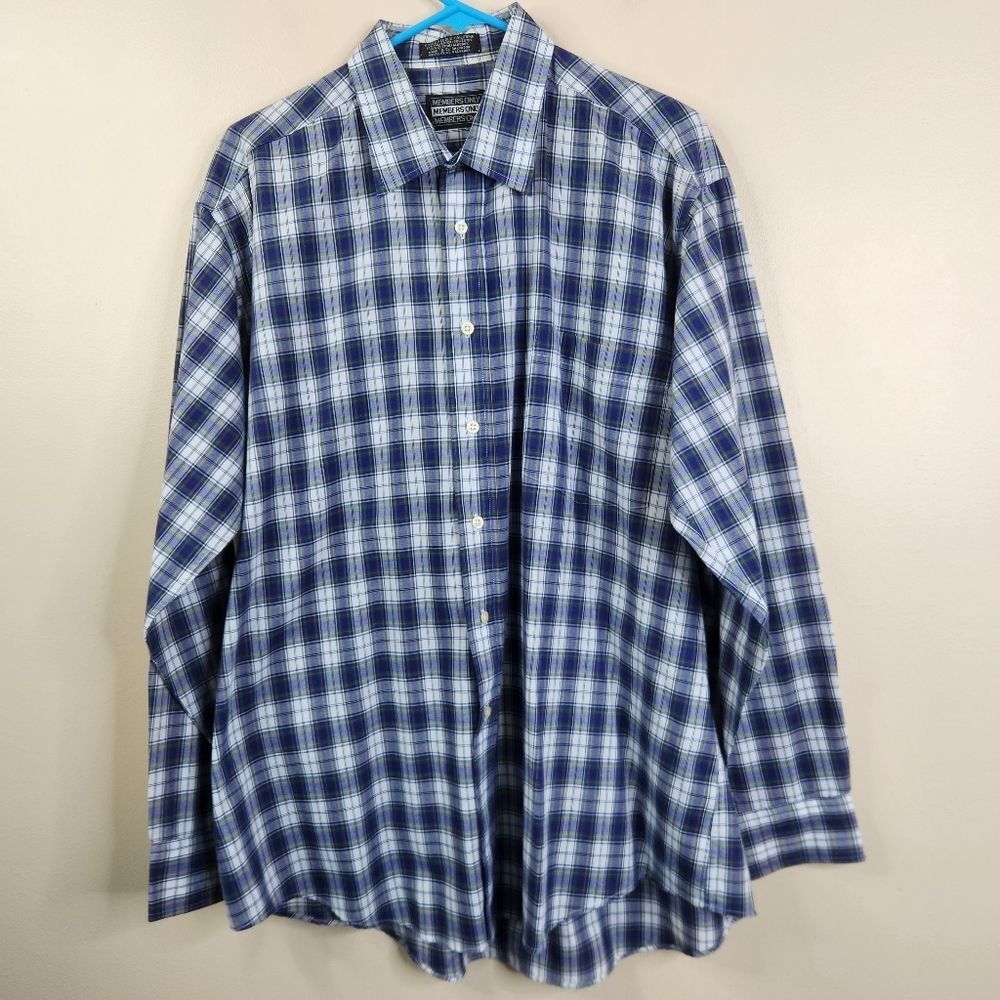 Members Only Vintage Mens Long Sleeve Plaid Print Button Down Shirt Large
